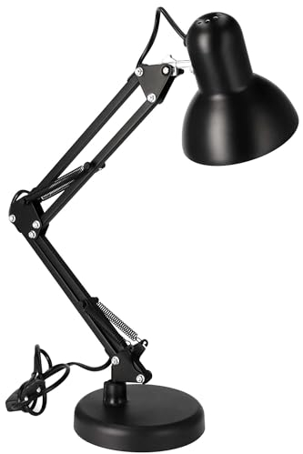 EDO Retro Schreibtischlampe Kinder mit Klemmbar, Nachttischleuchte mit Gelenk-Arm, Arbeitsplatzlampe Schwarz PIXI E27 aus Stahl, Schreibtisch-Leuchte mit Flexible Klemme Schwarzer auf Desk Lamp