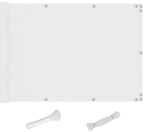 QINGLV Sichtschutz Balkon 100x800cm Balkonverkleidung Wetterfest Ohne Bohren Balkonumspannungen Sonnenschutz Balkon FüR BalkongeläNder Terrasse Garten -Weiß