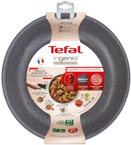 Tefal Ingenio Natural Force Poêle Wok 26 cm, Noir, Empilable, Antiadhésive, Induction L3967702 & Ingenio Poignée amovible noire, Amovible, Verrouillage sécurité 3 points, Garantie 10 ans, L9863302