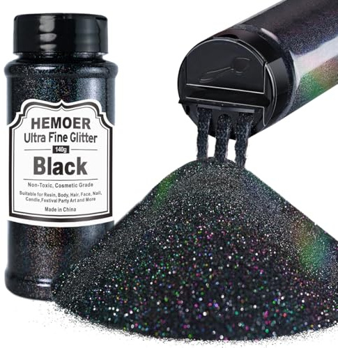 Black Ultra Fine Glitter, 5oz /140g Cosmetic Holographic Glitter for Hair Face Body Eye Nail Art Festival, Epoxy, Resin Crafts, Tumblers, Resin Jewelry, Candle, Painting Arts