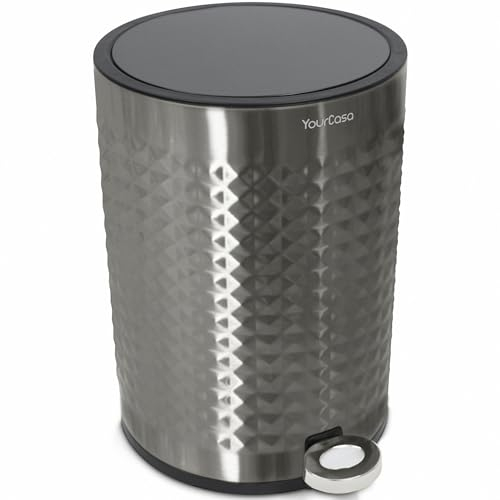 YourCasa Mülleimer Bad 5L aus Edelstahl [Pyramiden Effekt] für Badezimmer und Wohnbereich - Kosmetikeimer mit Deckel & Softclose - WC Abfalleimer klein Badeimer Abfallbehälter Kosmetik (Silber)