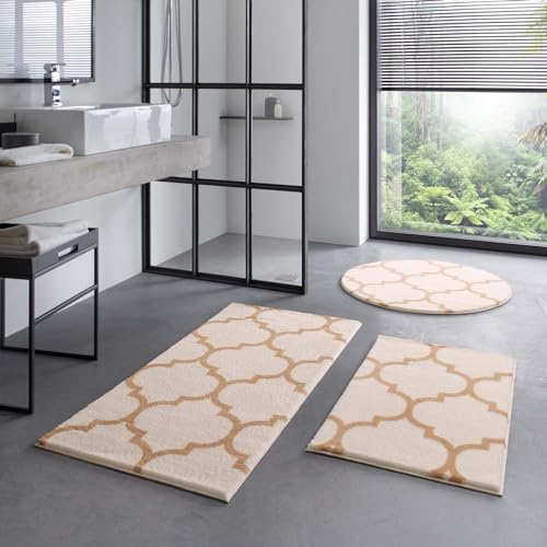 Taracarpet Badematte Badteppich für das Badezimmer waschbar in der Waschmachine Florentiner Muster Creme Beige 050x080 cm