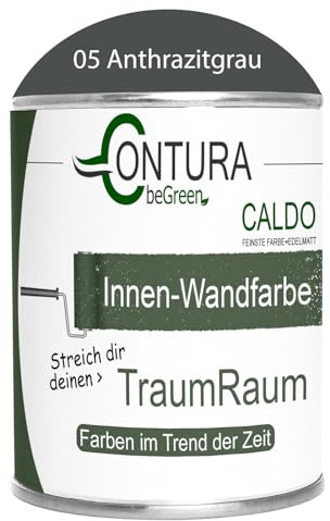 Contura Caldo 1 Liter Wandfarbe 35 Farben Deckenfarbe Contura Hohe Profi Deckkraft Klasse 1 (05 Anthrazitgrau)