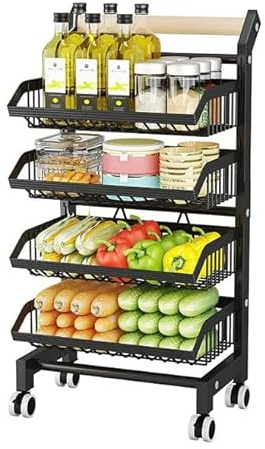 Heikoeco® Servierwagen mit Rollen,Gemüseregal für Küche, Abnehmbar Küchenwagen,Rollwagen mit 4 Etagen für Badezimmer,Küche,Büro,Supermarkt