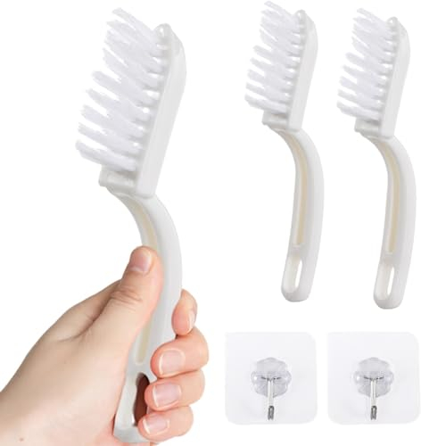 Vigorola 2 cepillos limpiadores de lechada en Forma de V con Gancho Autoadhesivo, Cepillo de Limpieza de Grietas con Ranura para Puerta de Mano, depurador de Juntas para Limpieza Profunda de baño/COC