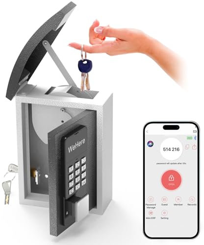 WeHere Key Lock Box Wall Mount, Key Drop Box, Smart Key Box, OTP/APP/Fixed Code/Key Unlock, Key Safe Security Storage for House, Realty Business, Apartment, Store