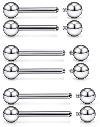 Kadogohno F136 Titanium 12G Internally Threaded Nipple Tongue Ring Bridge Piercing Jewelry Long 12mm 14mm 16mm Bars Barbell Earrings Naughty Surgical Hypoallergenic for Women Men Set