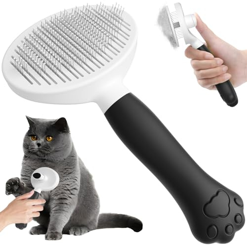 VYYTYYA Kattborste Hundborste [Ergonomiskt grepp och enklicksrengöring] Groomiverktyg för kort- och långhåriga hundar/katter/kaniner, Fällborste