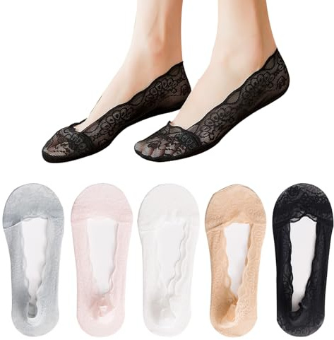 BSITSSS 5 Pairs Lace Boat Socks, Women Lace No Show Socks, Fashion Invisible Socks, Pop Socks Invisible Breathable, Non-Slip Lace Shoe Socks, Multicolor Foot Socks, Low Cut Liner Socks for Women Girls