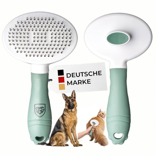 SGG Hundebürste Katzenbürste für kurz & Langhaar Reinigung per Knopfdruck Fellpflege Zubehör für Hunde & Katzen Selbstreinigende Zupfbürste Massage Bürste