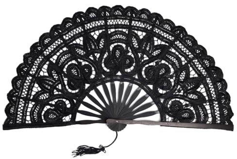 Hitopin 1Pz Ventaglio Nero Pizzo Ventagli, Vintage Ventaglio a Mano in Pizzo, Vintage Retrò Pizzo Pieghevole Ventilatore a Mano, Ventilatore Ricamato a Mano da Sposa,per Halloween Ballando Tea Party