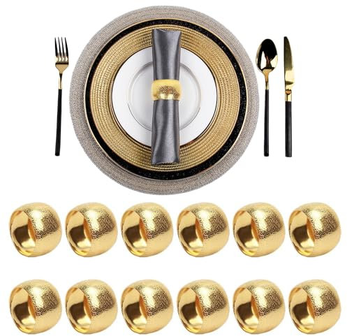 Serviettenringe Gold, 12 Stück Elegante Metall Serviettenring Serviettenschnallen Blätter, Serviettenring Gold für Weihnachten Hochzeitsfeier Abendessen Jubiläum Tischdekoration