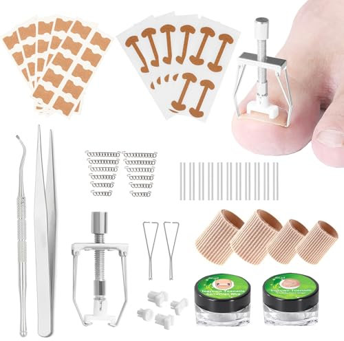 Kit de eliminación de uñas encarnadas, tratamiento de uñas encarnadas, herramientas correctoras con soportes para uñas de los pies, tiras correctoras y parche para aliviar el dolor de dedos