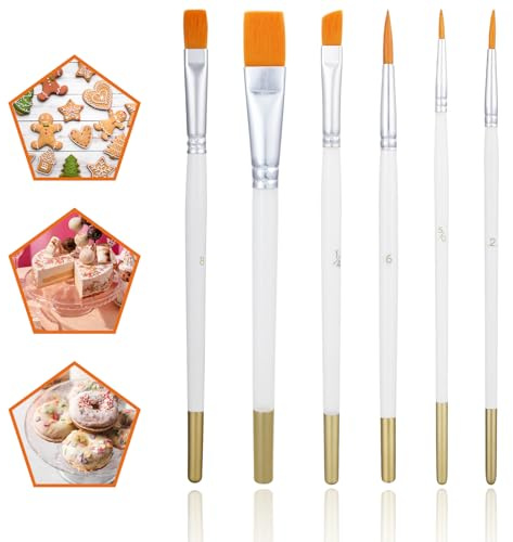 6Pcs Multifunction Painting Brushes for Cake Decorating, Food Safe Paint Pastry Brushes Cake Decorating Brush Comfortable Nylon Wooden Handle for Cooking, Baking, Basting, Pastry and Cookie