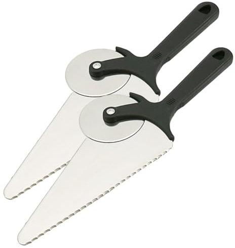 Mikikit 2 Pezzi Spatola per torta per coltello da pizza rotella tagliapizza coltello da pizza in acciaio e fette perfette posate per torte taglierina in acciaio inossidabile da forno