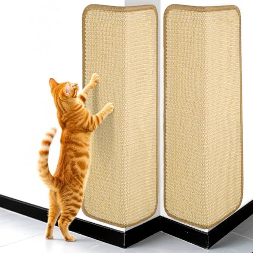 Zocipro 2 stycken klösmattor för katter, 50 x 25 cm klösvägg för katter, hörnskydd katt, sisal klösmatta att limma fast, kattklösbrädor för soffa, möbler, dörr, reptåskydd, beige