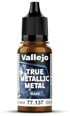 Vallejo True Metallic Metallfarbe 137-18 ml Arcane Gold, Metallic-Effekt, hohe Deckkraft, glattes und homogenes Finish, ideal für Pinselauftrag