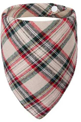 ICEMOOD Bandana Chien – Plaid Beige Classique, Fermeture Pression Réglable, Foulard Chiot Doux Lavable, pour Petits et Moyens 3-15KG, Beige