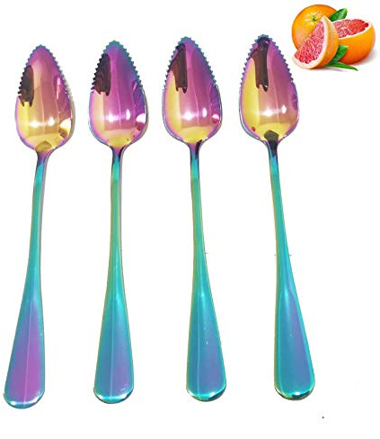 4 cucharas coloridas de pomelo de 6.5 pulgadas, cucharas de toronja de acero inoxidable para postre, frutas y ensaladas