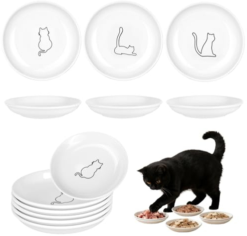 bssmmai Juego de 6 cuencos planos de cerámica para gatos, 15 x 2,5 cm, platos para gatos, comederos para gatos, comederos para gatos, para prevenir la fatiga de los bigotes