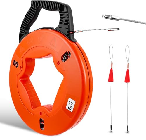 Eirolace Enrouleur de câble 30 m - Aiguille Electricien 30m Ø5mm, Tire Fil Electrique Pet Flexible avec Boîtier, Spirale Tire Fil, Passe Câble, Guide Câble pour Installation Électrique
