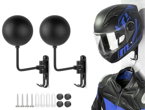 Abiyou Colgador Casco Moto Pared, 2 Piezas Soporte Casco Motocicleta Rotación de 180°, Soporte Casco Moto Pared,para Colgar Cascos de Motocicleta, Gorras