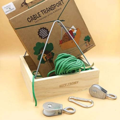 WESTCRAFT Huckleberry Baumhaus Spielzeug - Seilbahn-Set | Kabel-Transport 20m Seil - Cable Transport | Send Messages Across a Distance!