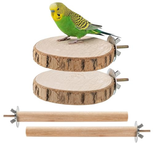 IONEKIUK 4 Pcs Bird Perches for Cage with Parrot Perch Set | Small Bird Stand for Budgie Parakeet Cockatiel, Easy Install Cage Accessories, Natural Wood