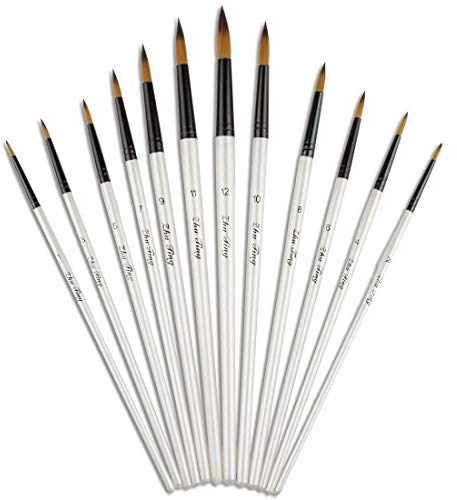 ASelected 12Pcs Watercolor Brushes, Round Pointed Paint Brushes Set Tip Artists Watercolor Painting Brush for Art Beginners Professionals, Acrylic Oil, Gouache