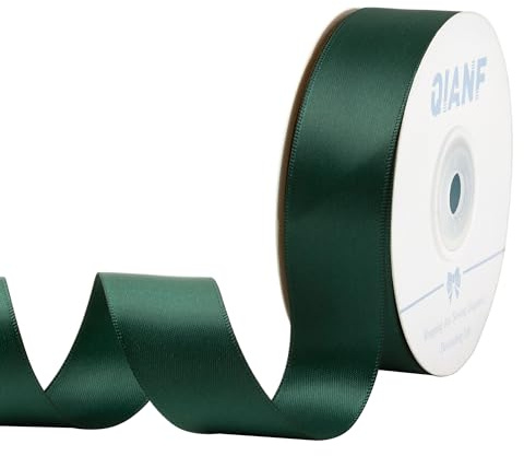 QIANF 1 Inch Hunter Green Ribbon Double Face Satin Ribbon for Gift Wrapping Hair Bows Making Chair Sash Valentine's Day Wedding Birthday Party Invitation Decorations Floral Craft Sewing, 25 Yards