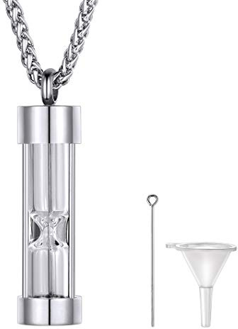 Richsteel Pendentif Cendres de Chien - Collier Sablier Urne - Collier Femme Acier Inoxydable Chaine Spiga Argent (Urne pour Chien) - Médaillon Funéraire