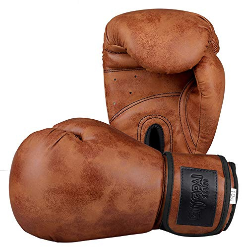 Gants Professionnels de Boxe Rétro pour Hommes et Femmes Gants D'entraînement pour Sac de Boxe, Kickboxing, Muay Thai, MMA,Coffee,10oz