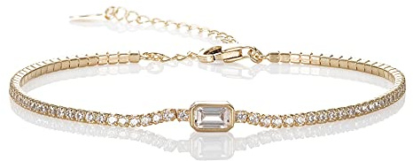 namana Bracciale Tennis Donna Oro Giallo, Bracciali Sottile per Donna e Raggazza, Delicato Braccialetti Tennis Oro con Zirconi Cubici, gioielli in Oro Giallo Regalo da Donna,