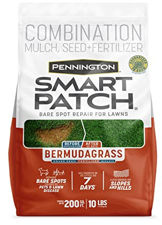 Pennington Smart Patch Bermudagrass 10lb 200 sq. ft. Grass Seed Bare Spot Repair with Mulch and Fertilizer, Green