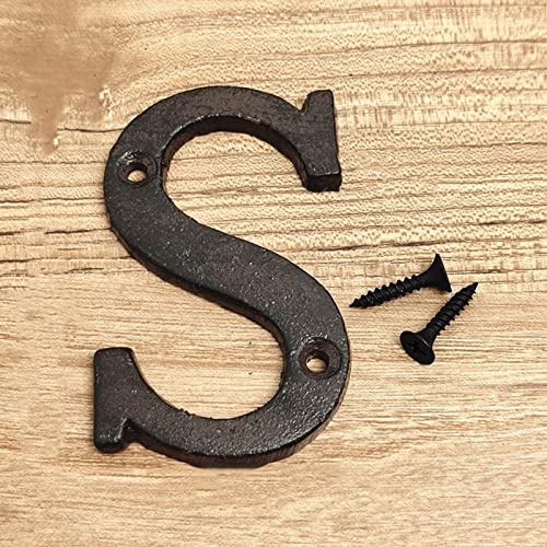 3D House Plaque Numbers 0-9 Letter A-Z Black Cast Iron 8cm Metal Digital Door Plate Sign with Screws Alphabet Home Outdoor Anti-Rust Exterior Signage Doorplate Hotel Apartment Street Mailbox (S)