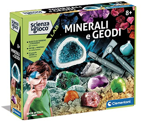 Clementoni - Scienza Lab Geodi-Set Mineralogía con Ladrillo para Excavar, Laboratorio Mineral, Juego Científico 8 Años (Versión en Italiano) -Made in Italy, Color, 19350