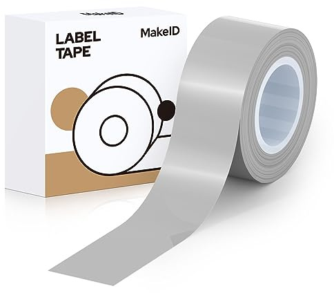 MakeID Etikettenband 16 mm x 4 m, kompatibel MakeID L1/ Q1/ E1, selbstklebende Etiketten, wasserfest, Büro, Zuhause, Schule Milchstraße Grau