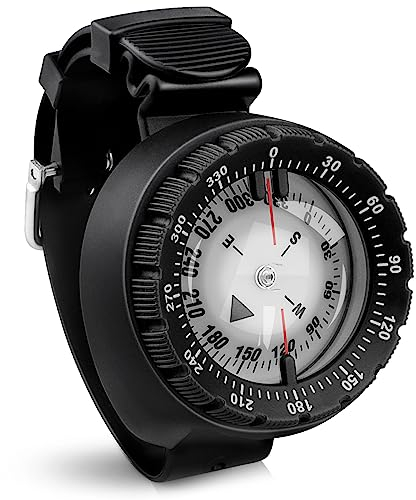 Tauchkompass, Professioneller wasserdichter 5ATM Tauchkompass mit TPU-Band für Outdoor-Sportarten, Tauchen, Segeln, Wandern, Survival-Notfall (Schwarz)