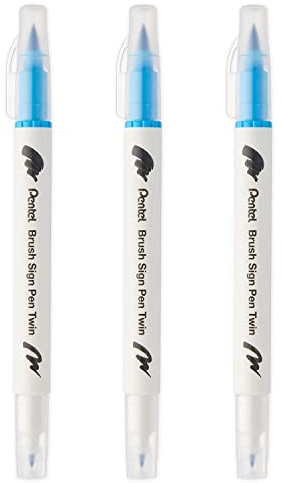 Pentel SESW30C-T110E - Rotuladores de punta doble de fibra (tinta a base de agua), color azul cielo