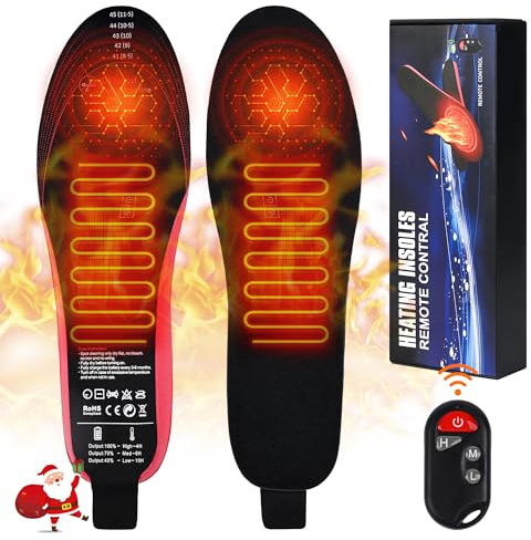 Beheizbare Einlegesohlen Mit Fernbedieung Kann Zugeschnitten Werden Beheizbare Sohlen mit Akku 3 Stufen Einstellbare Temperatur USB Wiederaufladbar Fußwärmer für Mann Frau Skifahren Angeln (41-46)
