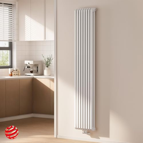 EMKE Heizkörper 180x35 cm, D-Form Design Heizkörper Vertikal Flachheizkörper Mittelanschluss Paneelheizkörper Doppellagig Weiß 1611W