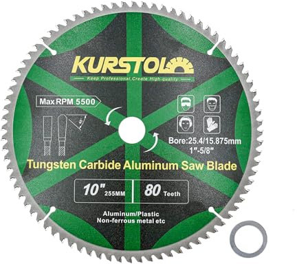 KURSTOL Hoja de Sierra Circular para Aluminio - 255 x 25,4 x 15,875 mm 80 dientes Disco Corte para Aluminio Metales No Nerrosos Plástico