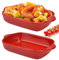 HEKOBAG 2PCS Lasagne Dish, 9x5 inch Rectangular Individual Oven to Table Bake Dish with Handles Ceramic Baking Pan Lasagna Casserole Pan Nonstick Ceramic Bakeware for Cooking, Cakes, Lasagna - Red