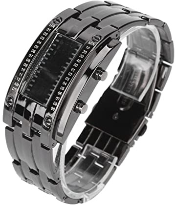 Electronic Clock, LED Clock Display Time Mode Binary Unique Structure Convex Arc Wrist Watch LED Water Resistant Electronic Clock, LED Wrist Watch