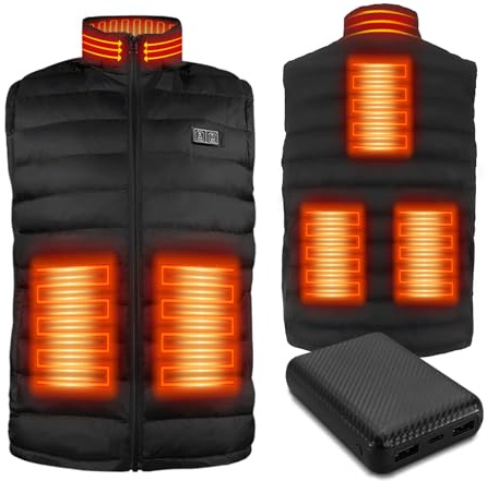 PiPiMAMA Heated Gilet for Men Women with Power Bank Heated Vest Jacket Body Warmer with 6 Heating Zones, 3 Heating Levels for Skiing Camping XL