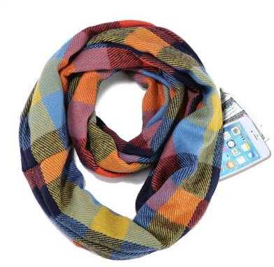 Bufanda tubular para mujer, con bolsillos ocultos, bufanda de infinito, bufanda de viaje ligera, cremallera oculta, bolsillo con cremallera, bufanda circular a cuadros para cálido al aire libre, 1#,