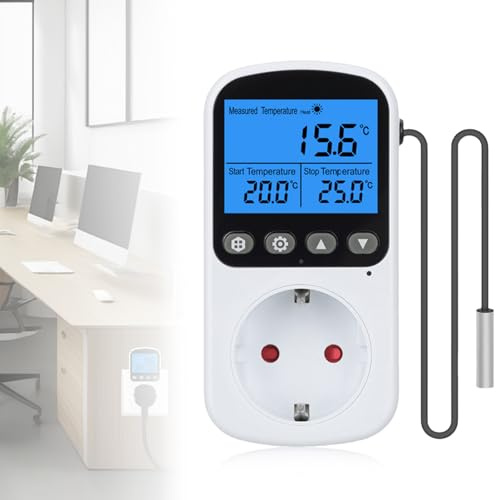 Regolatore di temperatura: interruttore di temperatura: retroilluminazione termostato digitale, presa di corrente, regolatore di temperatura con sonda, schermo LCD, timer per serra, acquario, terrario