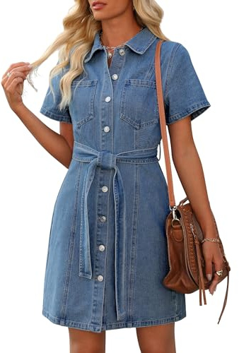 Nitzana Womens Denim Dress Jean Dress Western Country Outfits With Pocket