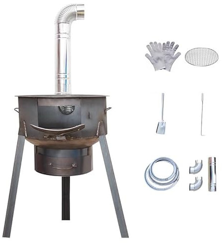 Tältkamin vedeldad kamin, lägerkaminer, med skorstensrör, mobil kamin Campingspis, multifunktionell bärbar löstagbar eld för fiske, uppvärmning och matlagning (43cm)