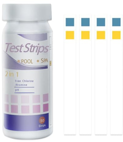 50 Stück Pool Teststreifen,Pool Tester Ph Und Chlor,2 In 1 Pool-Teststreifen FüR Spa,Wert Test Wassertester Pooltester FüR Spa,Streifen Messgerät Wasser Whirlpool Messen Ph-Wert